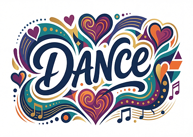 Dance lettering with hearts and music