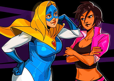 Two Heroines in Cartoon Style