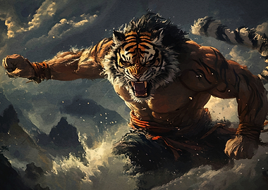 Muscular Tiger Warrior Action