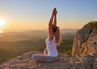 Yoga at Sunrise on Mountain Peak