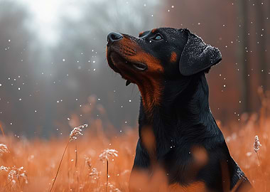 Dog in Winter Field