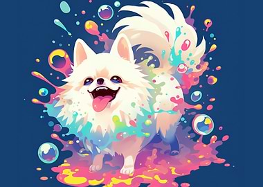 Happy Dog with Colorful Splashes