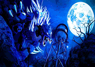 Blue Monster Under Moonlight