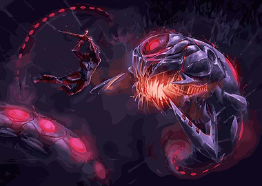 Futuristic Battle: Warrior vs. Mechanical Serpent