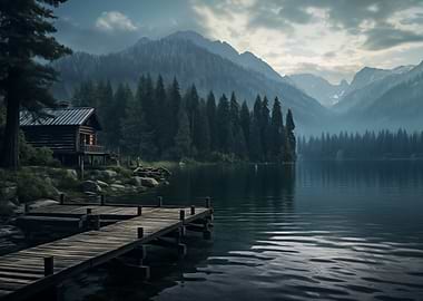 Cabin on Lake and Mountain