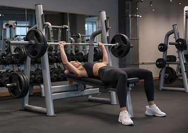 Woman Bench Pressing in Gym