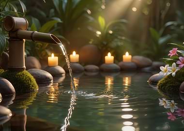 Zen Garden with Bamboo Fountain