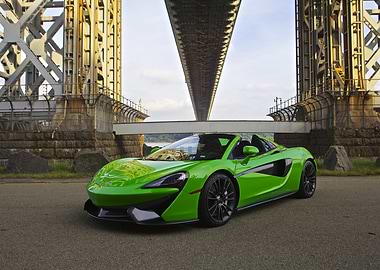 Green McLaren under a bridge