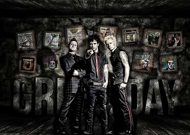 Green Day Band Portrait with Album Art