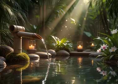 Zen Garden with Bamboo Fountain