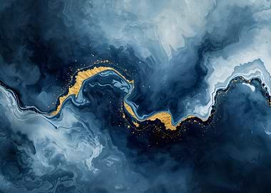 Abstract Blue and Gold Fluid Art