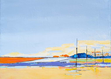 Abstract Landscape Painting with Blue Sky