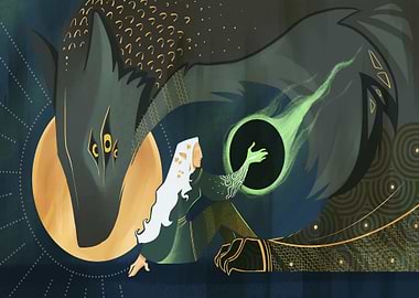 Elf, Wolf, and Magic Illustration