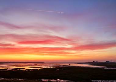 Vibrant Sunset Over Marshland Norderney Surfbecken