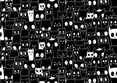 Cute Spooky Halloween Black White Cartoon Animal