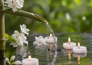 Zen Garden with Bamboo Fountain