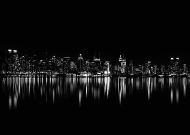New York Cityscape at Night in Black and White