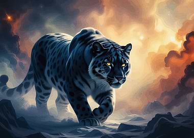 Snow Leopard in Dramatic Landscape