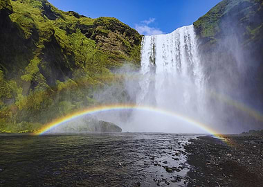 Skógafoss Waterfall with Rainbow, Iceland