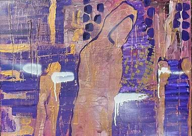 Abstract Figures in Purple and Gold