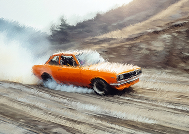Orange Car Drifting on Dirt Track