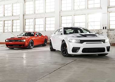 Dodge Challenger and Charger in Warehouse