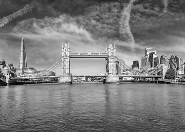 Tower Bridge in a modern city panorama