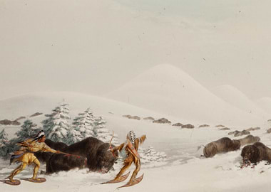 Native American Buffalo Hunt in Winter