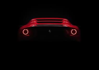 Red Ferrari Rear View in Darkness