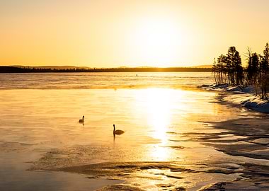 Golden Sunset over Frozen Lake