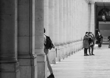 Black and White Parisian Arcade Scene
