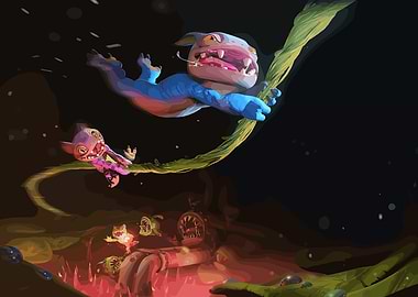 Cartoon Creatures in a Dark Environment