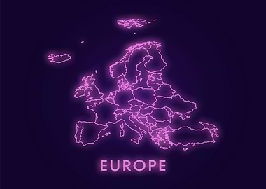 Europe Map Neon Pink