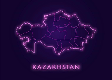 Kazakhstan Neon Map