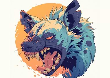 Stylized Hyena Head with Open Mouth
