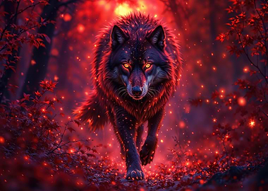 Fiery Wolf in Enchanted Forest
