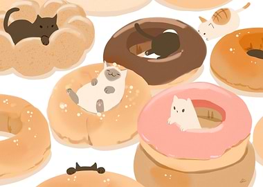 Cats in Donuts Digital Art