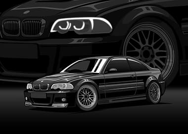 Black BMW E46 Coupe Illustration