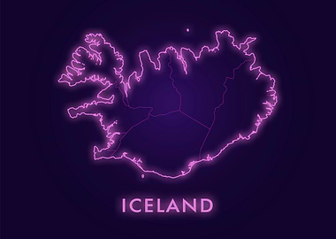 Iceland Neon Map