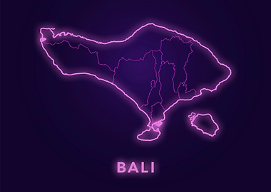 Bali Map Neon Pink Outline