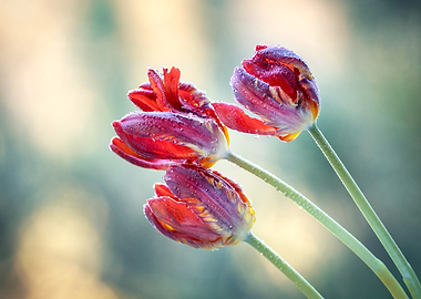 Three Red Tulips with Water Droplets