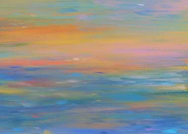 Abstract sunset painting with blue hues