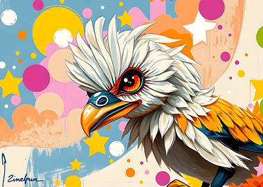 Colorful Cartoon Eagle with Starry Background
