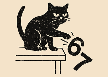 Black Cat Pushing Numbers 67 Off Table