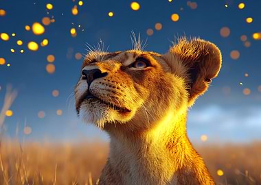 Lioness Gazing Upward in Golden Light