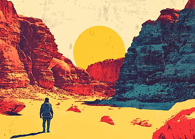 Martian Space Landscape Sunset Trees Landscape Minimalist Art Illustration