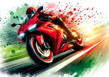 Red Motorcycle Speeding on Track