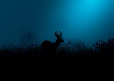 Silhouette of a Roe Deer in Blue