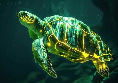 Glowing Sea Turtle Underwater