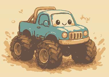 Cartoon Monster Truck with Cute Face